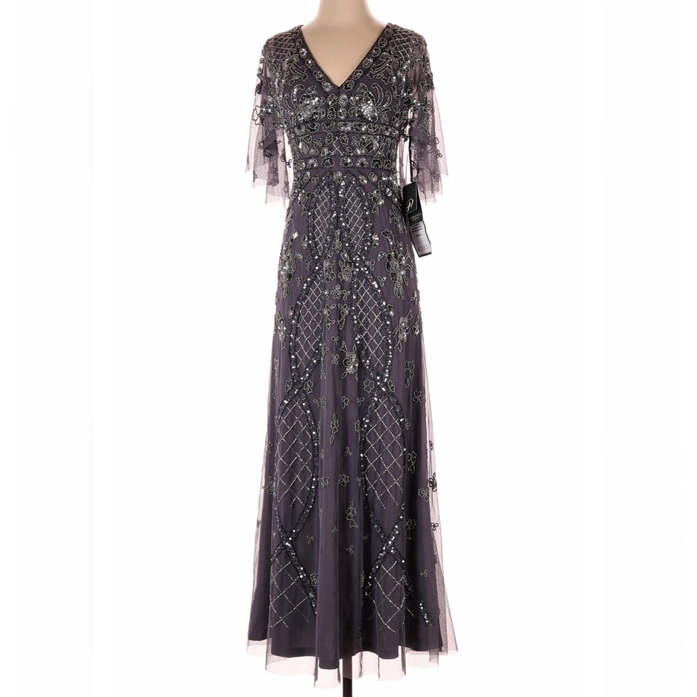 Adrianna Papell Aidan Mattox beaded gown with cape